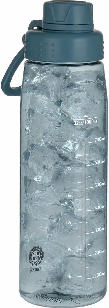32oz Clear Water Bottle - BPA-Free Tritan Plastic, Fast Flow Spout Lid, Wide Mouth & Leakproof Design Hiking Water Bottle Suitable for Travel, Outdoors, Gym, Travel, Home, School (Dark Blue)