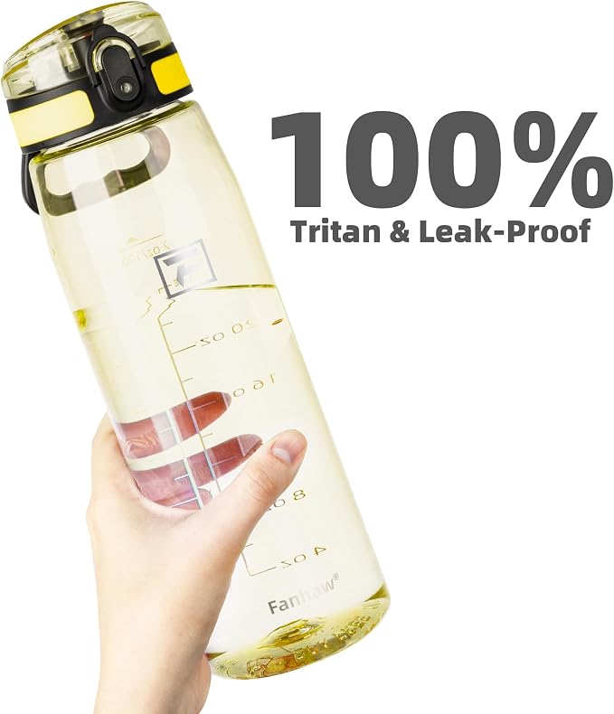 Fanhaw 32 oz Clear Plastic Water Bottle, BPA Free Leakproof Tritan Sports Water Bottle with Chug Lid, Wide Mouth Reusable Bottle for Gym, Travel, School & Office (Imperial Yellow)