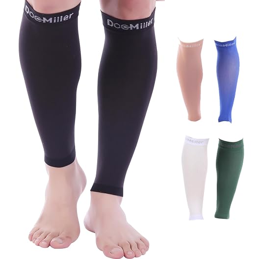 Doc Miller Calf Compression Sleeves 30-40 mmHg for Men & Women, 1 Pair | Knee High, Medical Grade, Footless Compression Socks, Shin Splints, Leg Swelling, Varicose Veins, Wide Calf, Nurses, Recovery