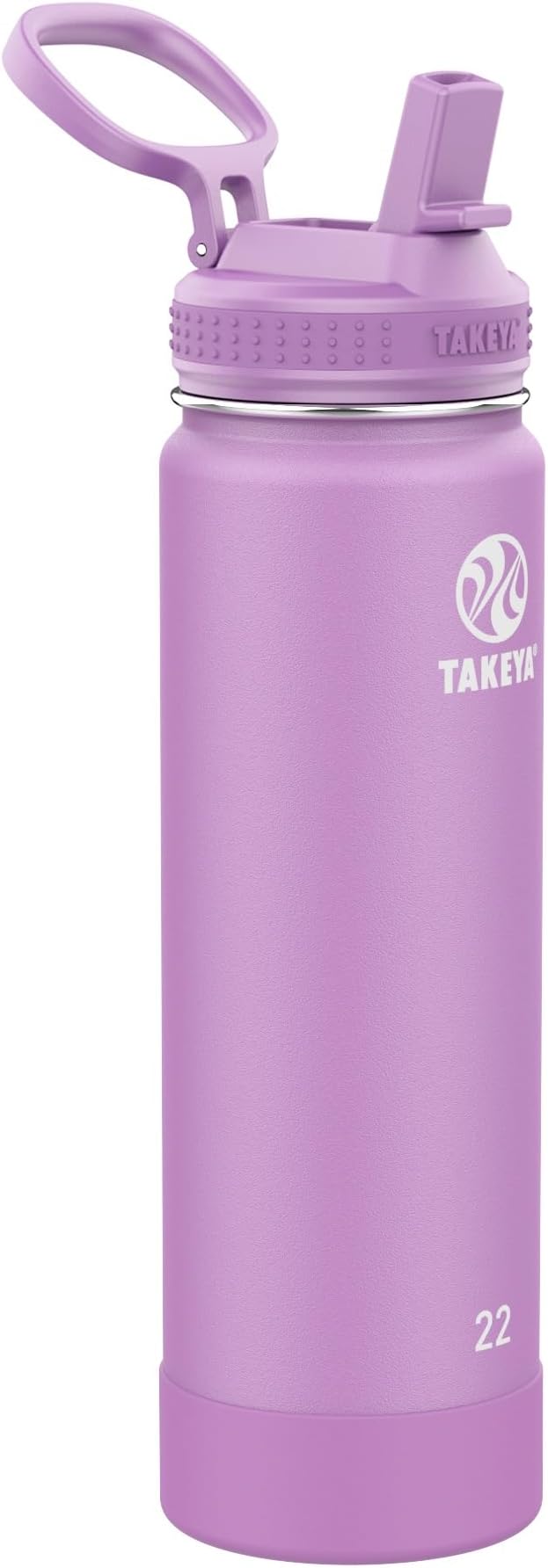 Takeya 22 oz Actives Stainless Steel Water Bottle with Straw Lid – Leakproof, Double-Wall Insulated, Keeps Drinks Cold 24 hrs/Hot 12 hrs, BPA-Free, Powder-Coated, Gym & Travel, Lilac