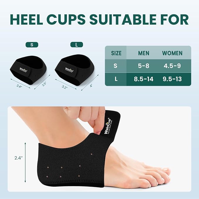 Plantar Fasciitis Gel Heel Protectors - (2 Pairs) Welnove Heel Cups for Women Men Heels Spur Pain Relief - Heel Inserts Pads for Achilles Tendonitis Dry Cracked Heel Support Cushion (Size S)