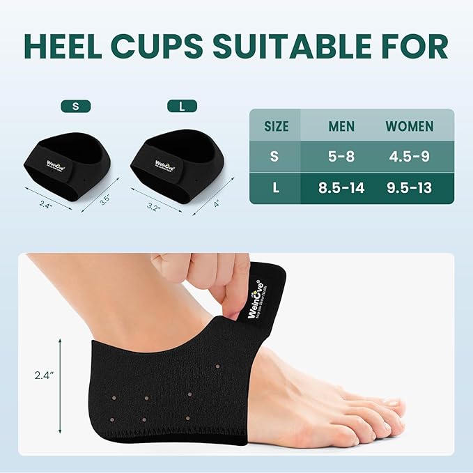 Plantar Fasciitis Gel Heel Protectors - (2 Pairs) Welnove Heel Cups for Women Men Heels Spur Pain Relief - Heel Inserts Pads for Achilles Tendonitis Dry Cracked Heel Support Cushion (Size L)