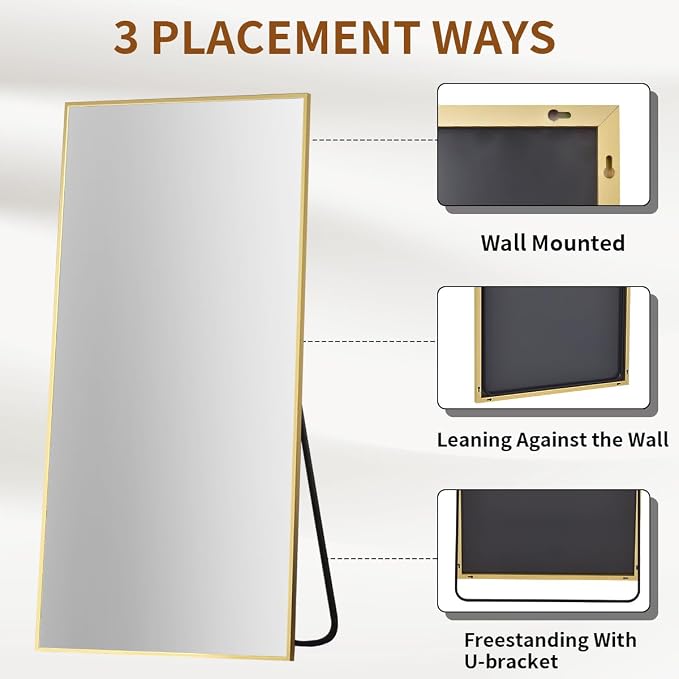 VooBang Oversized Full Length Mirror, 86" x 40" Floor Mirror with Stand, Aluminum Alloy Frame Full Body Mirror, Standing Hanging or Leaning Against Wall Bedroom Living Room, Gold