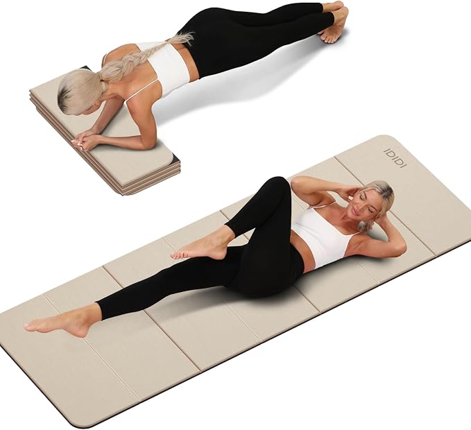 Foldable Yoga Mat Extra Thick 0.32 Inches(8mm) | SGS-certified, odorless POE. Non-slip surface & no curling edges. Great for yoga, Pilates & home gym.