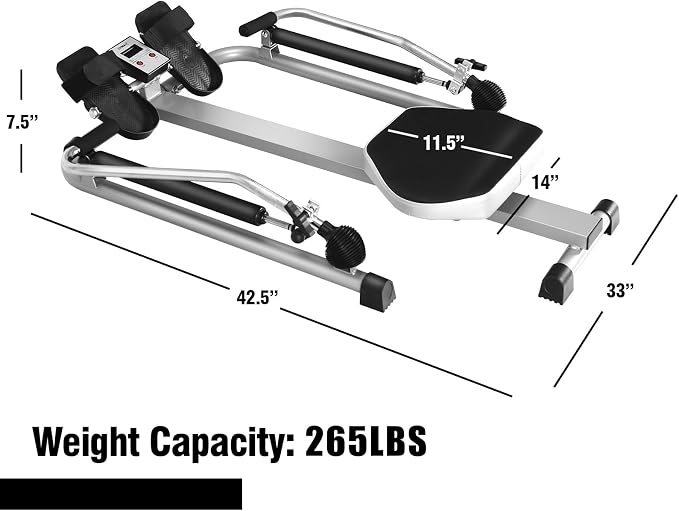 GYMAX Rowing Machines for Home, Hydraulic Rower with LCD Monitor, Adjustable Resistance up to 110LBS & Large Cushioned Seat, 265LBS Quiet Rowing Machine for Aerobic Workout Exercise Fitness