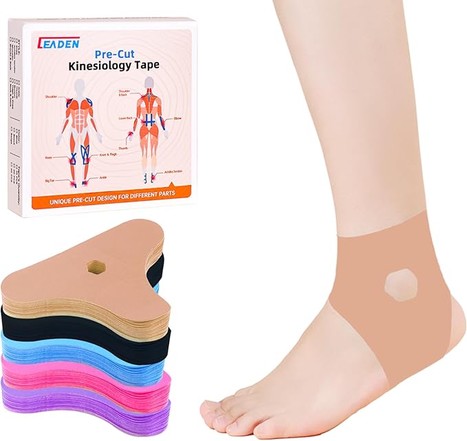 Precut Kinesiology Tape for Ankle, 20 Pcs - Ankle Support & Stability, Ankle Pain Relief - Waterproof & Elastic, Breathable Hypoallergenic Latex-Free Tape, Beige