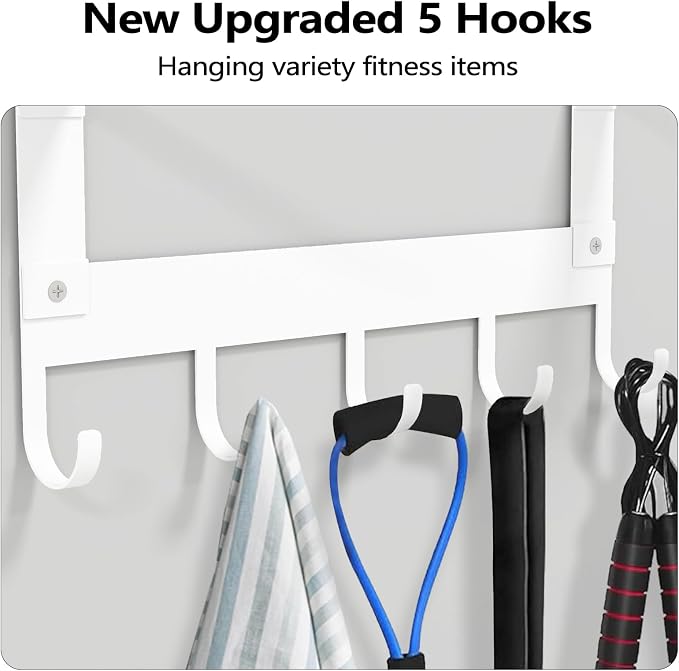 LSK Yoga Mat Holder Wall Mount, 4-Tiers Yoga Mats Storage, White | Home Gym Storage Rack with Floating Shelf for Storing Fitness, Yoga Rollers, 5 Hooks for Skipping-Rope, Small Gym Equipment