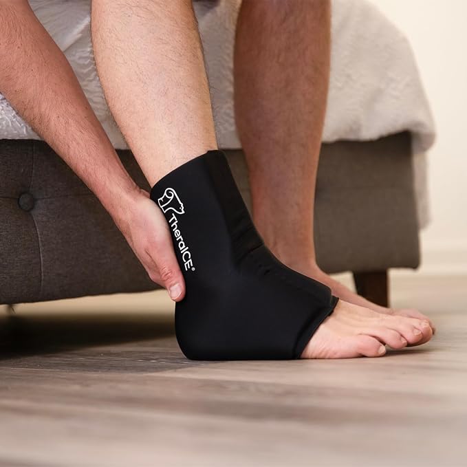 TheraICE Ankle Ice Pack Wrap for Swelling, Sprained Ankle Support & Pain | Foot & Heel Ice Wrap, Compression Sleeve for Achilles Tendonitis, Plantar Fasciitis, Cold Therapy Support for Women & Men