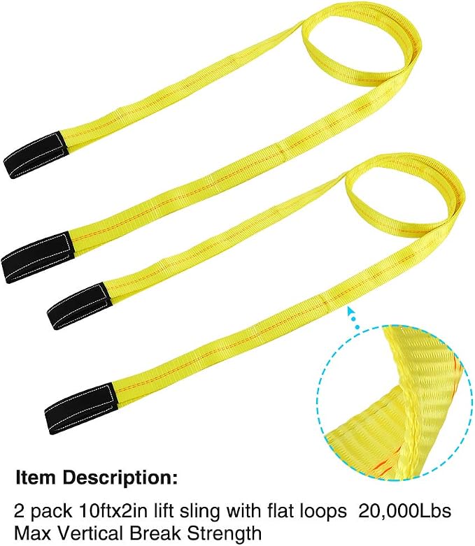 Trekassy 2 Pack 10' x 2" Lifting Sling Straps, 10ft Lifting Straps with 12,400lbs Max Basket Rated Capacity, Heavy Duty Nylon Tree Saver Recovery Strap Web