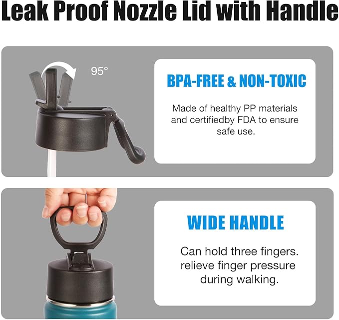 Volhoply 24 Ounce Insulated Water Bottle with Straw Lid,Stainless Steel Wide Mouth Sport Bottles with Handle,Double Wall Vacuum Cups Keep Cold,Reusable Travel Thermal Cups For Holder(Dark Night,1)