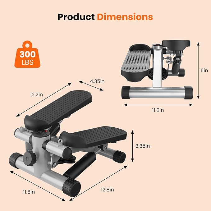Sweetcrispy Mini Stair Steppers with Resistance Bands for Exercise at Home, Portable Exercise Twist Stepper Machine for Full Body Workout, 300LBS Capacity