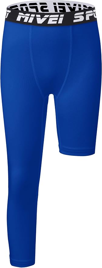 MIVEI One Leg Compression Tights Youth Boys Basketball Leg Sleeve | Kids Compression Pants Girls' Single Leg Tights 3/4 Leggings for Baseball Softball Soccer Running Football, Sports Base Layer