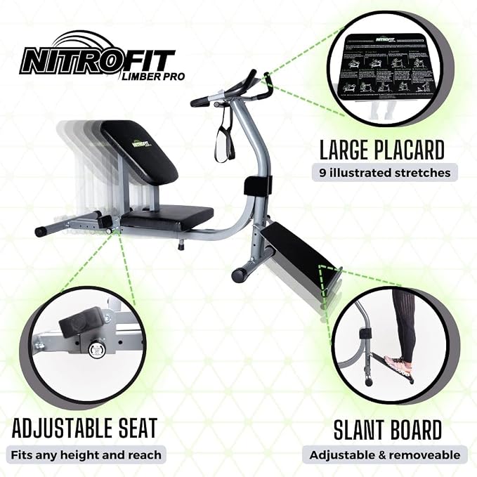 Nitrofit Limber Pro Stretch Machine with Patented Adjustable Sliding Seat and Heavy, Stable Frame, Premium Full‑Body Stretch Trainer for Back, Hamstrings, Hips & Calves, Flexibility, Mobility & Rehab