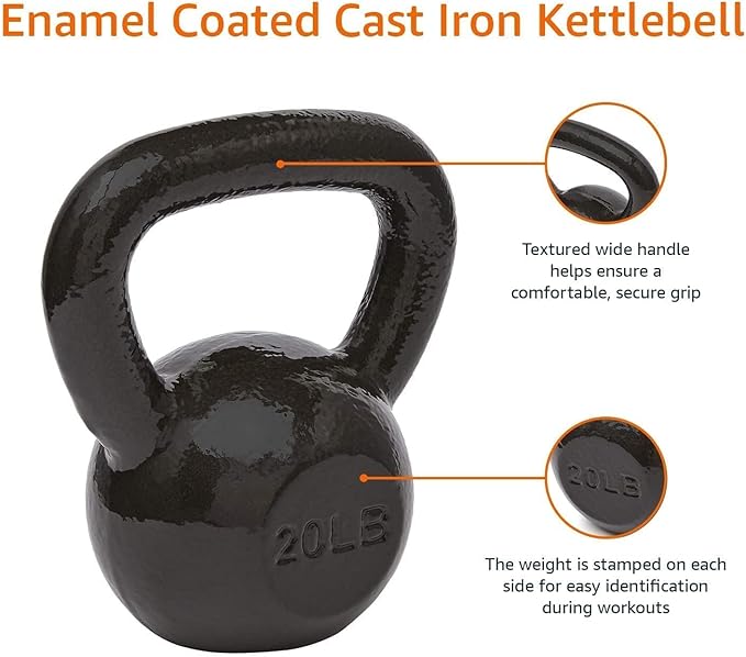 Amazon Basics Cast Iron Kettlebell for Strength Training, Textured Wide Handle, Black