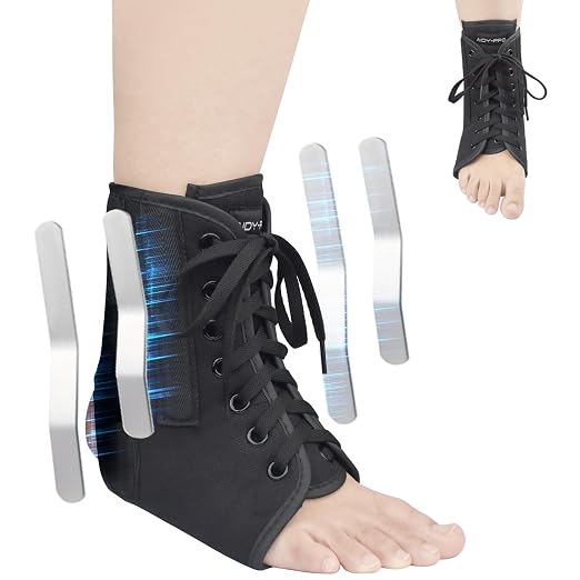 AIDY-PRO Lace Up Ankle Brace with Metal Side Stabilizers, Adjustable Lace-Up Ankle Braces for Men and Women Sprained Foot Support Brace for Posterior Tibial Tendonitis Achilles Tendon Injury XL