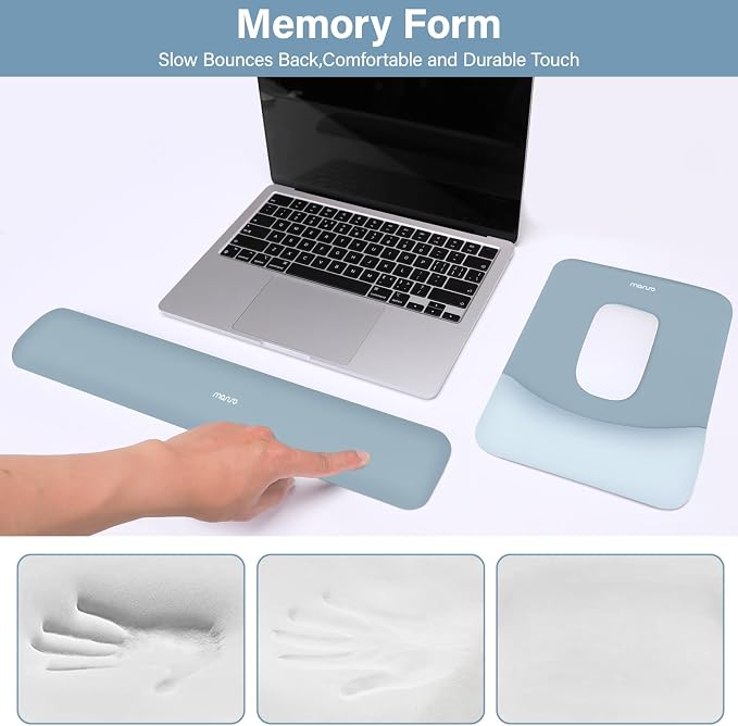 MOSISO Wrist Rest Support Mouse Pad & Keyboard Set, Aquamarine | Rectangular Ergonomic Mousepad, Non-Slip Base, Home/Office Pain Relief & Easy Typing, Neoprene Cloth & Raised Silicone Lining