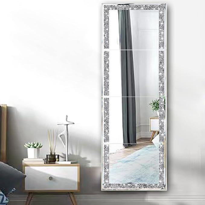 Meetart Full Length Mirror Tiles, Crystal Crush Diamond Body Wall Mirror, 14''x11'' 4PCS Glass Frameless Make Up for Home Decor, Room and Wall Decor