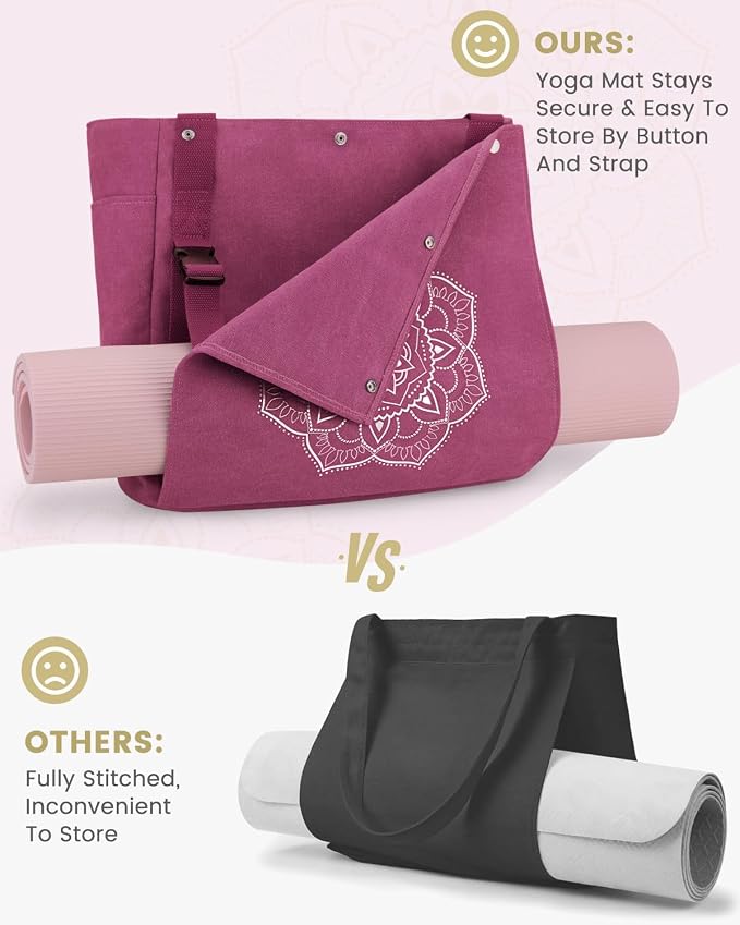Gonex Yoga Mat Bag For Women Canvas Tote Pilates Gym Bag With Mat Carrier | Front-Opening Quick Access Mat Straps, Durable Cotton Canvas, Machine Washable, Bottle Holder Multi Pockets, Yoga Gym Travel