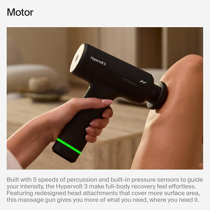 Hyperice Hypervolt 3 Percussion Massage Gun Heated Head Premium Carry Case | Loosen Tight Muscles | Five Speed Control Settings | Quiet Performance | Heated Head | Pressure Sensor Tech | 4 Hour Battery