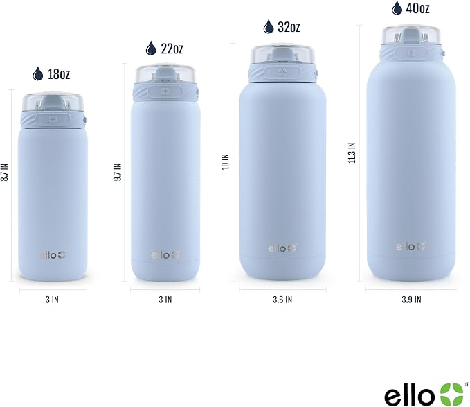 Ello Cooper 22oz Insulated Stainless Steel Water Bottle with Straw, Halogen Blue