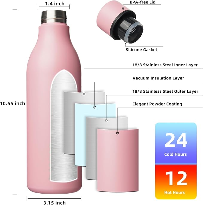 BJPKPK 25oz Insulated Water Bottle, Stainless Steel Bottle with Carry Strap | Keep Cold & Hot Vacuum Insulation, Leak-Proof BPA-Free Design, Slim Bottle Fits Most Cup Holders for Gym, Office & Travel