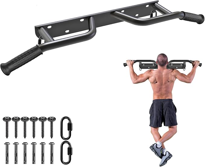 SELEWARE Heavy Duty Welded Pull Up Bar Wall/Joist/Ceiling Mount Chin Up Bar | Multifunctional Pull-up Bars w/Resistance Band Hooks for Home Gym Strength Training, Sturdy Steel Construction Support 500 lb