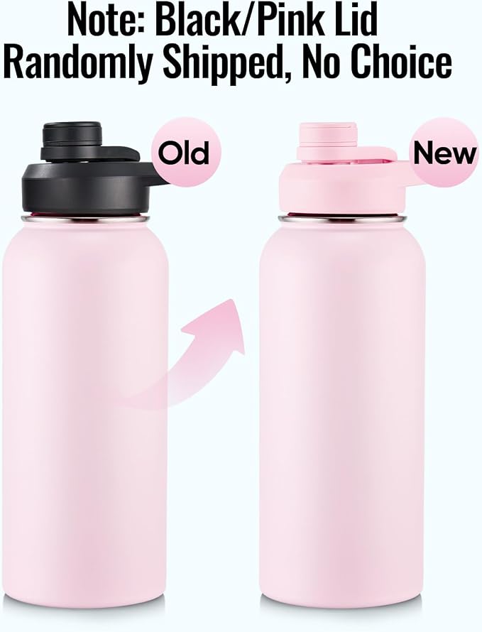 Fijinhom Insulated Water Bottle with Handle, 304 Stainless Steel Water Bottles with Wide Mouth, Double Wall Vacuum Sports Water Bottle, BPA Free, Keep Cold and Hot, 32 Ounces Pink