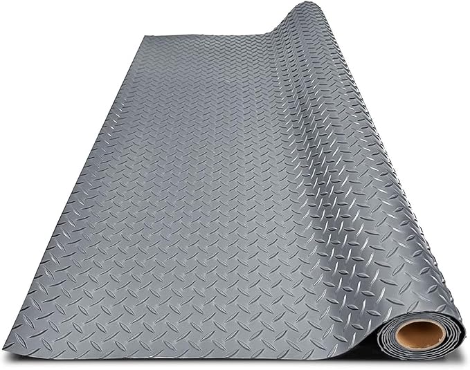 Garage Floor Mat, PVC Flooring Roll Thickened Garage Mats, Heavy Duty Parking Mat Waterproof Nonslip Floor Protector for Car, Trailer, SUV, Basement, Gym (Grey) (7 Feet x 7 Feet)