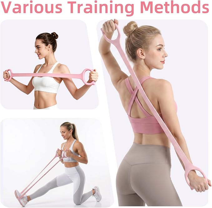 Figure 8 Resistance Band with Handles: 2 Pack Silicone Stretch Bands for Yoga, Pilates, Home Workout - 15LB 25LB Exercise Band Set for Arms, Back & Shoulder