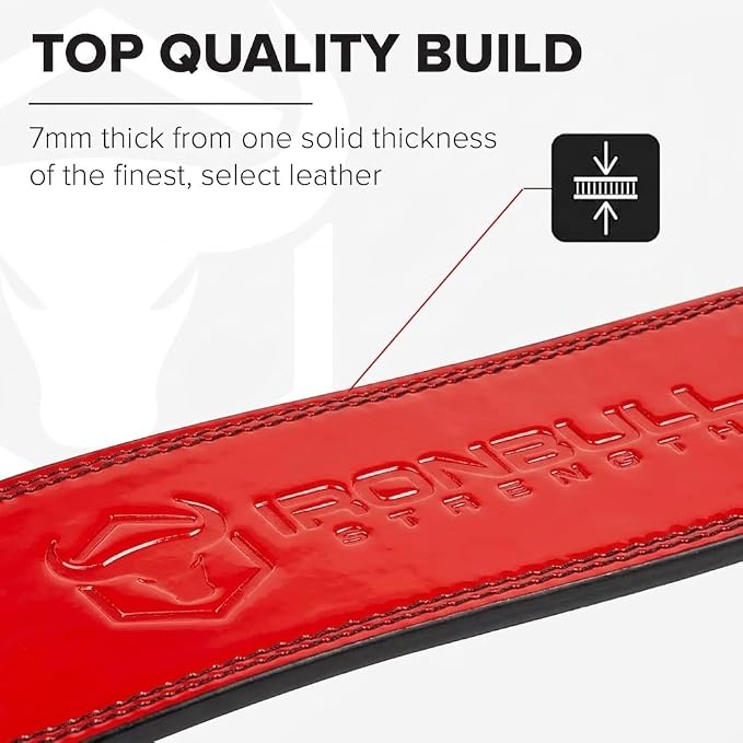 7mm Leather Weight Lifting Belt (IPF Approved) – 4” to 2” Tapered Weightlifting Belt for Powerlifting, Olympic Lifting, Gym & Workout – Back Support Belt for Men & Women
