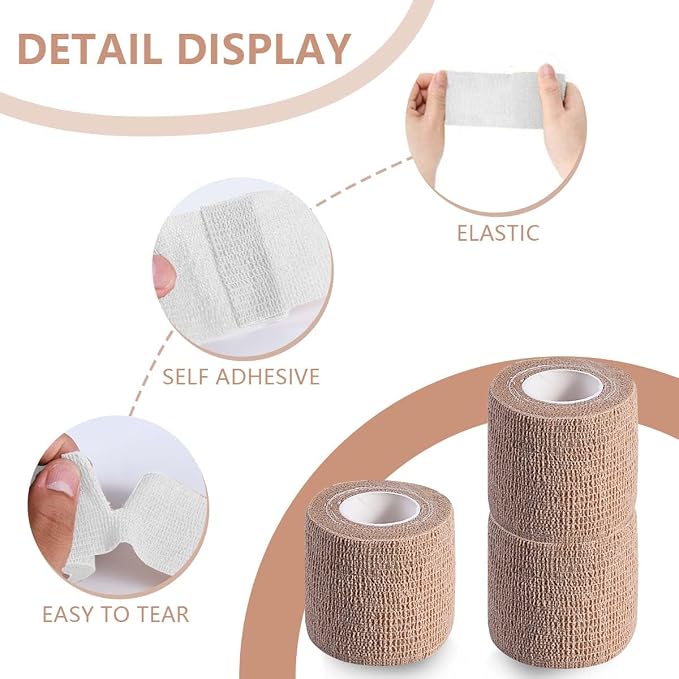 KISEER 15 Pack 2 Inch x 5 Yards Skin Self Adhesive Bandage Breathable Cohesive Bandage Wrap Rolls Elastic Self-Adherent Tape for Stretch Athletic, Sports, Wrist, Ankle