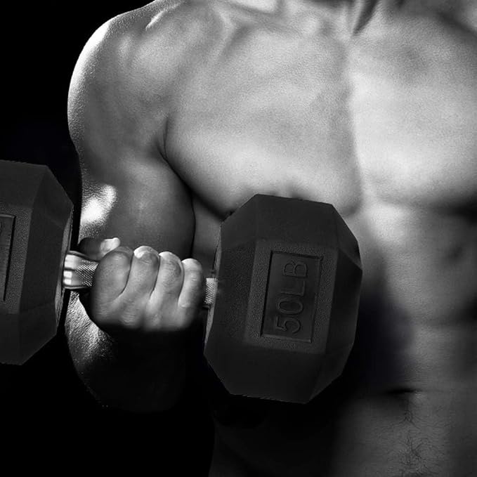LIFERUN Rubber Coated Hex Dumbbell Set of 2, 30-85lb Cast Iron Free Weights | Anti-Slip Dumbbells, Hex Shape Prevents Rolling, Durable Home Gym Free Weights for Full-Body Strength Training