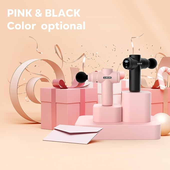 AERLANG Birthday Gifts for Women Mini Portable Massage Gun Deep Tissue Pink | Muscle Massager Handheld Percussion travel Massage Gun with 6 Heads for Back pain relief Comes with a carrying case