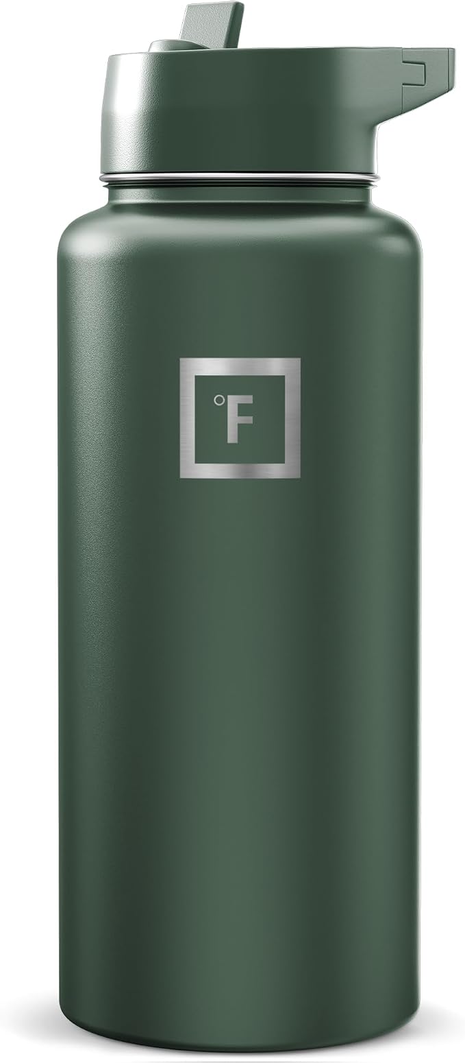 IRON °FLASK 32 oz Wide Mouth Water Bottle with Straw | Insulated Stainless Steel Sports Water Bottle with Leakproof Straw Lid - BPA Free, Cold 24 Hrs, Sweat Free (Dark Pine)