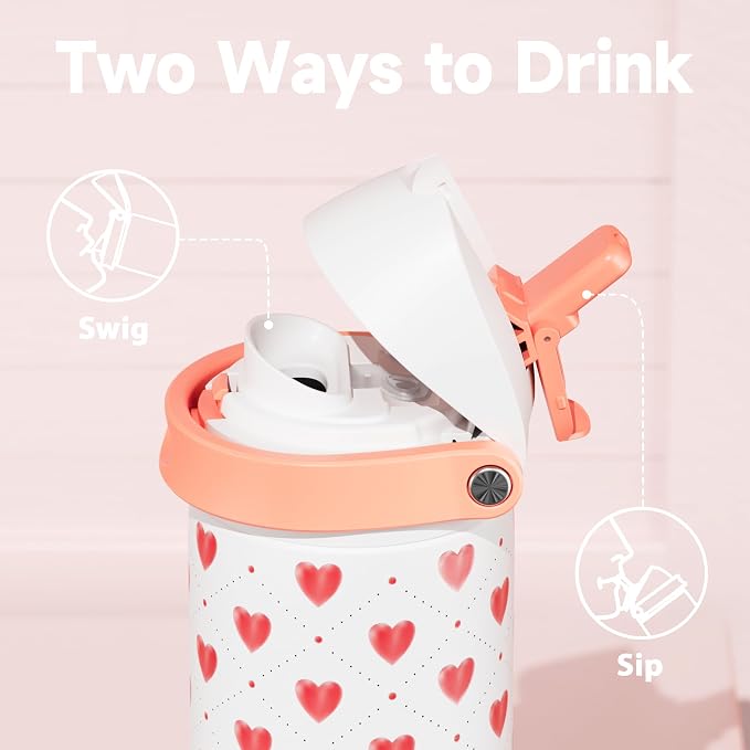 24 oz Valentine's Day Water Bottle: Meoky Stainless Steel Water Bottle with Straw and Spout Lid - Leak Proof, Cold for 24 Hours, Fits in Car Cup Holder, BPA-Free for Her Women Girls, Amora