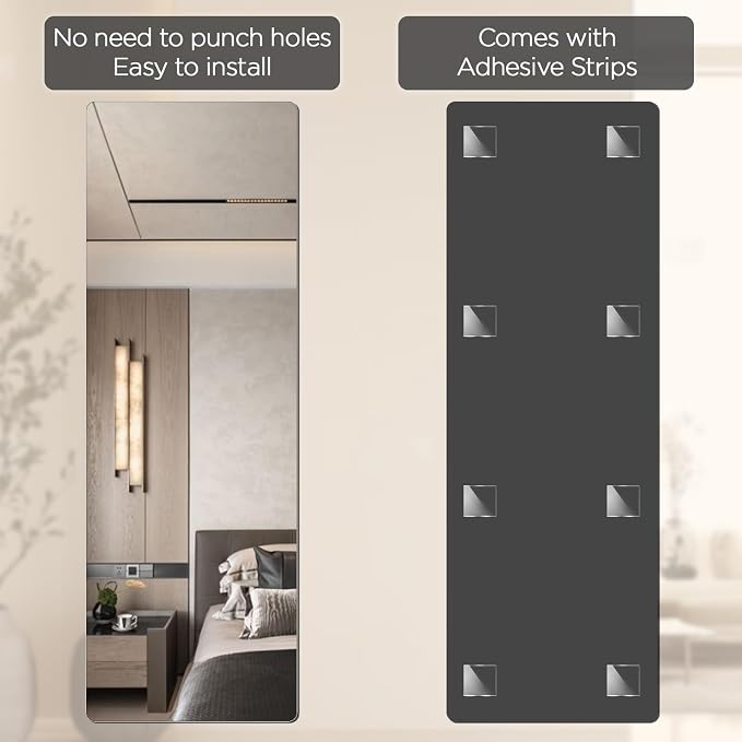 iCAGY Acrylic Full Body Self-Adhesive Shatterproof Mirror | Ultra-Thin, Lightweight, Frameless, Easy Install, Wall Mirror for Home Gym, Bedroom, Closet Door, Rectangle, 18"x 48", 1PCS