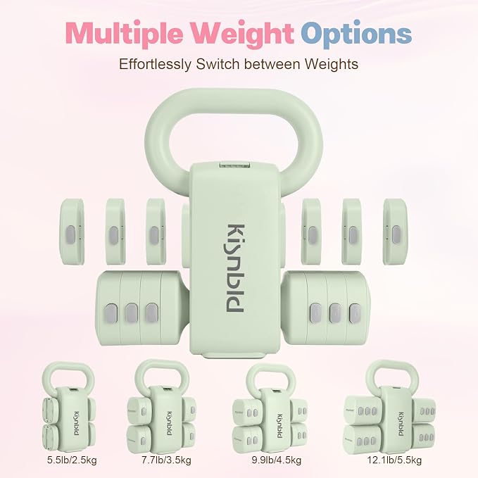 kisnbld Adjustable Dumbbell Set, 2-in-1 Dumbbells & Kettlebell,Hand Weights | 2.2-5.5lb Each Free Weights for Women Beginners with Fast Adjustment,Weights Set for Home Gym & Outdoor Exercise Training