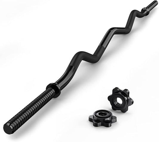 ExtreSpo 47" EZ Curl Bar Weight Lifting Bar, for Hip Thrusts/Squats/Lunges, 1" Weight Plates Curling Bar for Gym and Home, with Star Collars