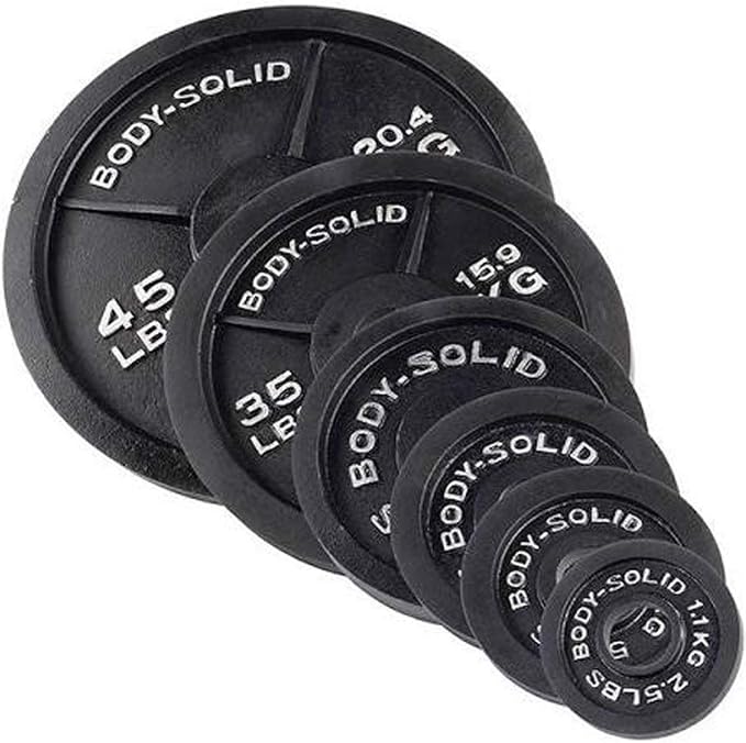 Body-Solid Cast Iron Olympic Weight Plate Set, Free Weights Dumbbell Plates with 2 Inch Standard Hole for All Olympic Barbell Types