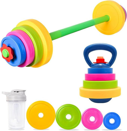 Kids Weight Set – Adjustable Barbell & Kettlebell with Water Bottle | BPA-Free Plastic, Safe for Ages 3-8, Water-Fillable for Adjustable Weight, Boosts Coordination & Confidence