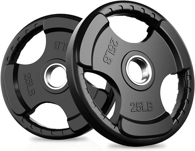RitFit Olympic Rubber Grip Weight Plates, 2-Inch Barbell Set | Solid Iron Core, Rubber Coated, 2-Inch Olympic Bar Compatible, 3-Hole Grip, 2.5LB to 45LB Weight Options