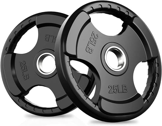 RitFit Olympic Rubber Grip Weight Plates, 2-Inch Barbell Set | Solid Iron Core, Rubber Coated, 2-Inch Olympic Bar Compatible, 3-Hole Grip, 2.5LB to 45LB Weight Options