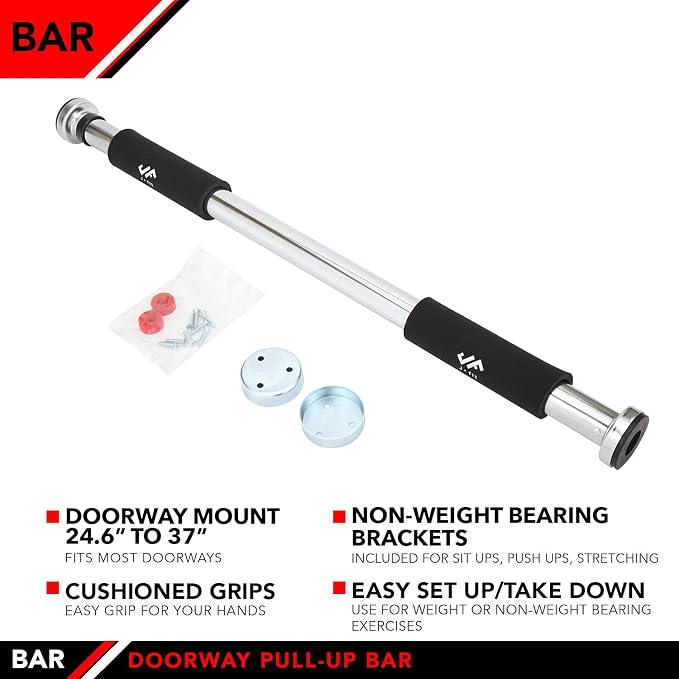 JFIT Deluxe Multi Exercise Doorway Pull-Up Bar with Comfort Grips, 40-Inch