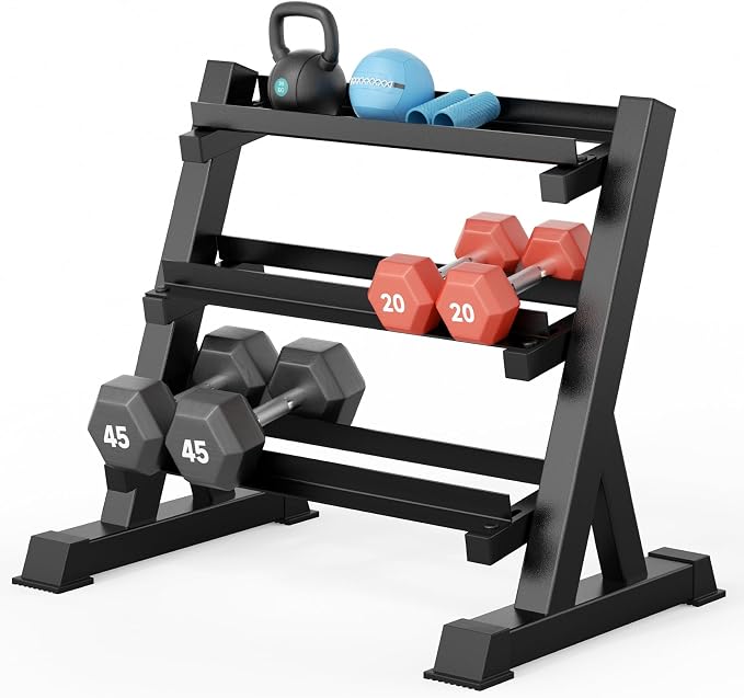 YOLEO Dumbbell Rack, Adjustable & Compact Weight Rack for Dumbbell, Kettlebell, Barbell, Heavy Duty Weight Storage Organizer, Space-Saving Dumbbell Storage Stand Holder for Home Gym - 1100LBS Capacity (Rack Only)