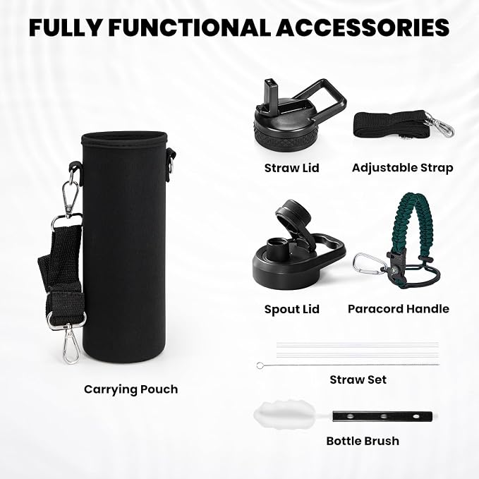 RAYMYLO Insulated Water Bottle 20 oz, Triple Wall Vacuum Stainless Steel | (Cold for 24Hrs, Hot for 12Hrs), Leak Proof & Non-BPA, Modern Water Bottle Jug for School with Straw Spout Lids