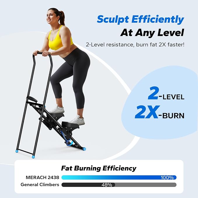 MERACH Stair Stepper with Adjustable Resistance, Foldable Stair Climber | Multi-Level Resistance, 3 Adjustable Angles, Stable Triangle Design, 300 lbs Capacity, Foldable Stair Climber, LCD Monitor