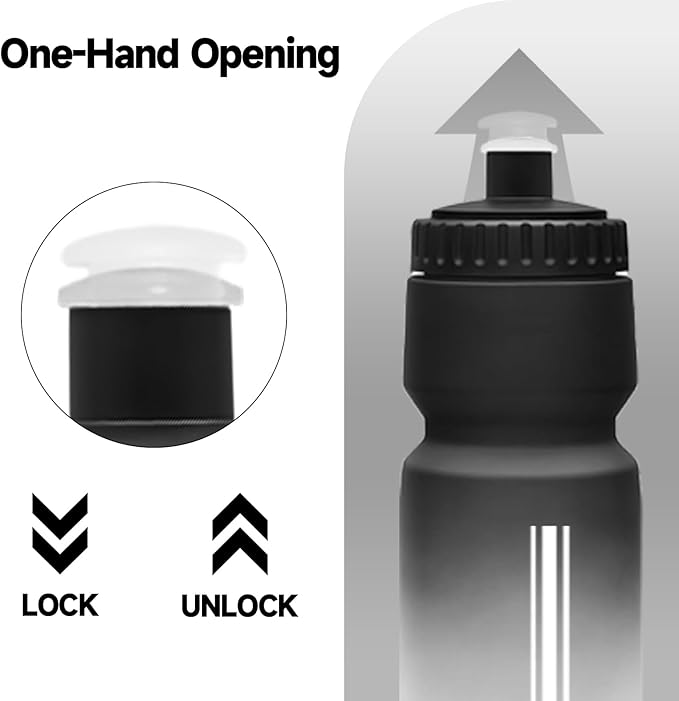 2 Pack Bike Water Bottle, Squeeze Water Bottle Leakproof BPA Free 24oz | with Capacity Scale w/Pull Top Lid, Reusable, for Bicycle, Gym,Camping, Hiking