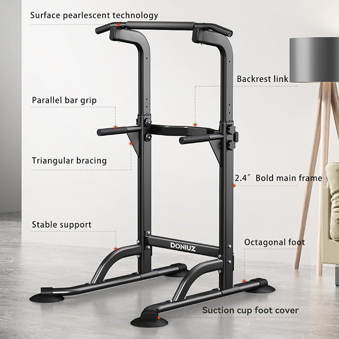 DONIUZ Power Tower Pull Up Bar and Dip Station, Multi-Function Home Gym, Strength Training Fitness Equipment, Height Adjustable