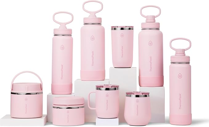 ThermoFlask Insulated Water Bottles, Spout Lid, 2-Pk, 24 oz, White/Blush
