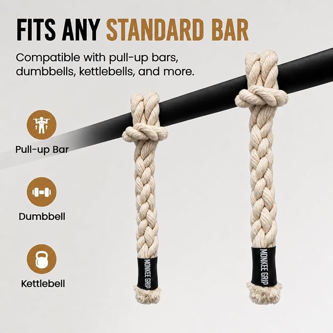 Rope Grips Cotton Black (Pair) Pull-up, Grip Strength,